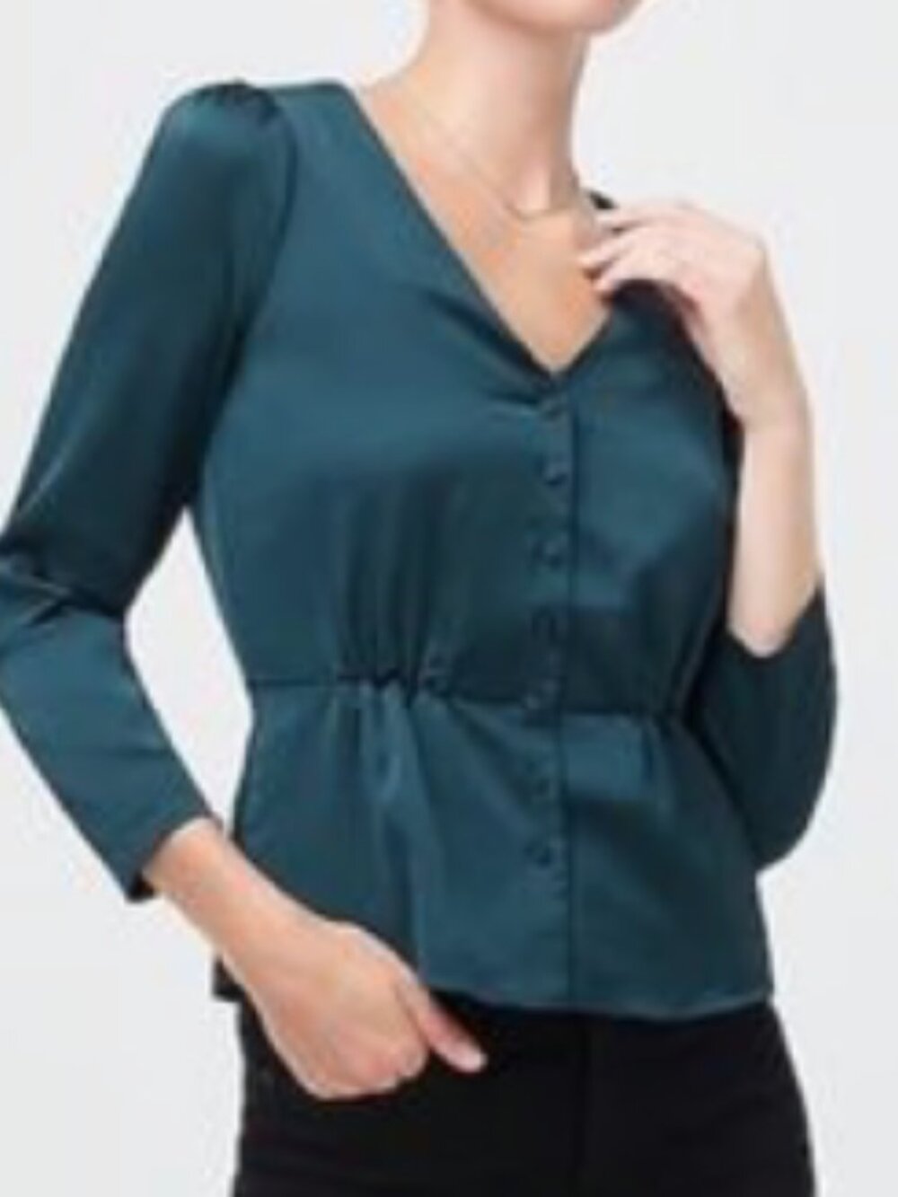 J.Crew Satin Peplum Blouse Workwear Green Size 8 Long Sleeve V-Neck